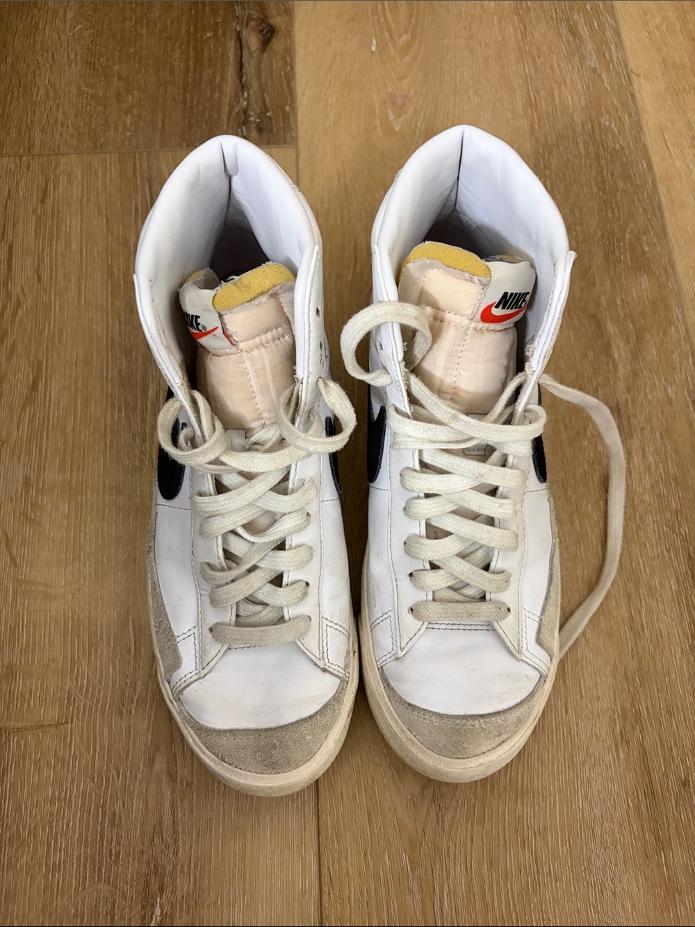 Nike White and Black High-Top Sneakers with Beige Accents